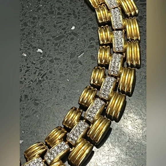 IVANA TRUMP vintage HUGE Gold Crystal Diamond tennis Statement necklace jewelry - Picture 3 of 9
